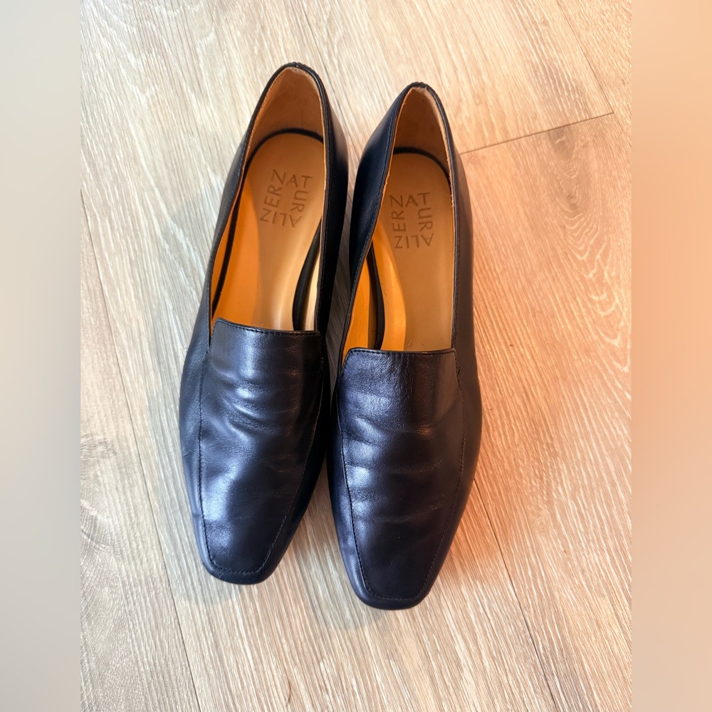 ✨ NATURALIZER Black Leather Loafer Heels 🖤 Comfortable Workwear Office Pumps❤️